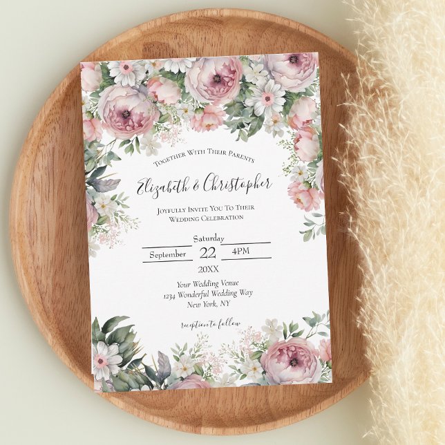 Invitación Verde floral rosa blanco peonés Boda moderno (Subido por el creador)