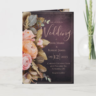 Invitación Verde floral rosada rustica Eucalyptus Boda