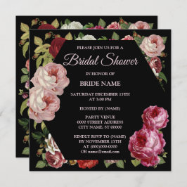 Invitación Verde floral rosado negro Fiesta de ducha de novia