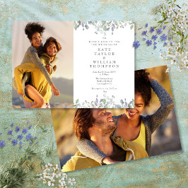 Invitación Verde Follaje Floral Salvia Lila 2 Fotos Boda