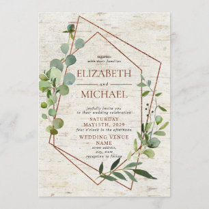 Invitación Verde geométrico de cobre rústico Boda elegante
