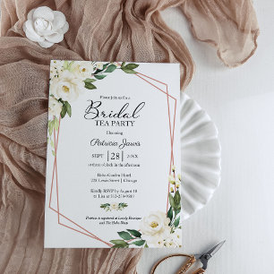 Invitación Verde Geométrico Floral Blanco Fiesta de Té Nupcia