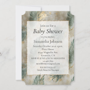Invitación Verde Glam Chic Dorado Blanco Hojas Tropicales