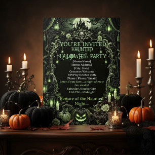 Invitación Verde Gótico Halloween Castillo Embrujado Esmerald