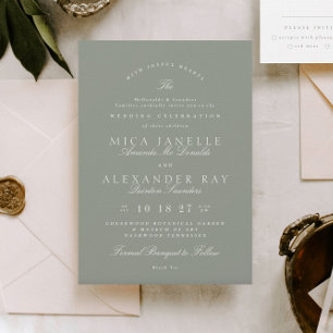 Invitación Verde gris   Boda formal clásico elegante
