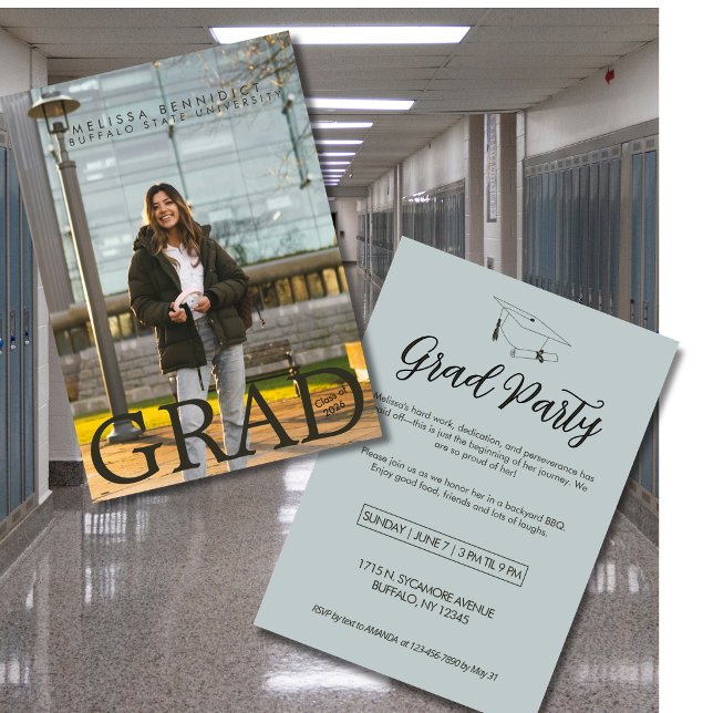 Invitación Verde Gris para Fiesta de Fotos de GRAD (Subido por el creador)