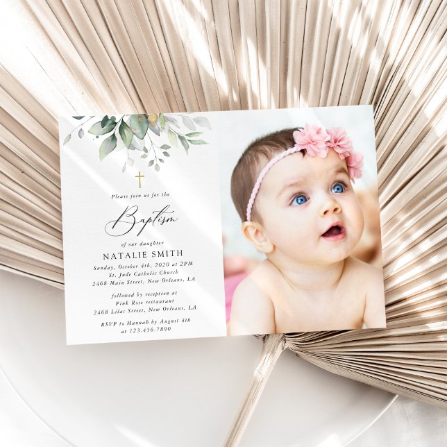 Invitación Verde, Hojas de Eucalipto, Boho, Bautizo (Subido por el creador)