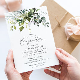 Invitación Verde, Hojas de Eucalipto, Boho, Confirmación