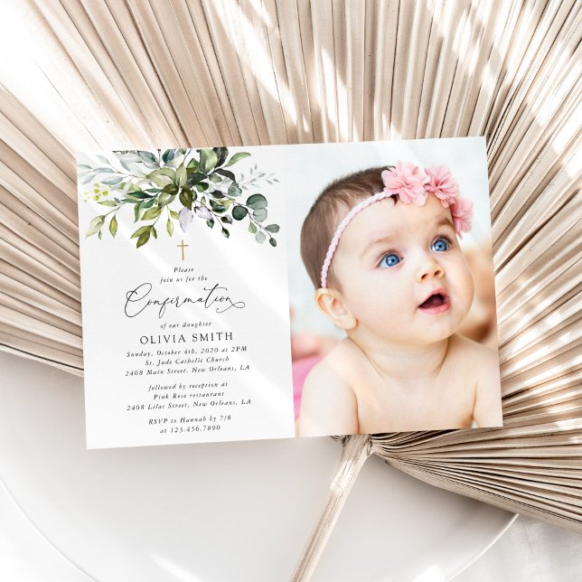 Invitación Verde, Hojas de Eucalipto, Boho, Confirmación (Subido por el creador)