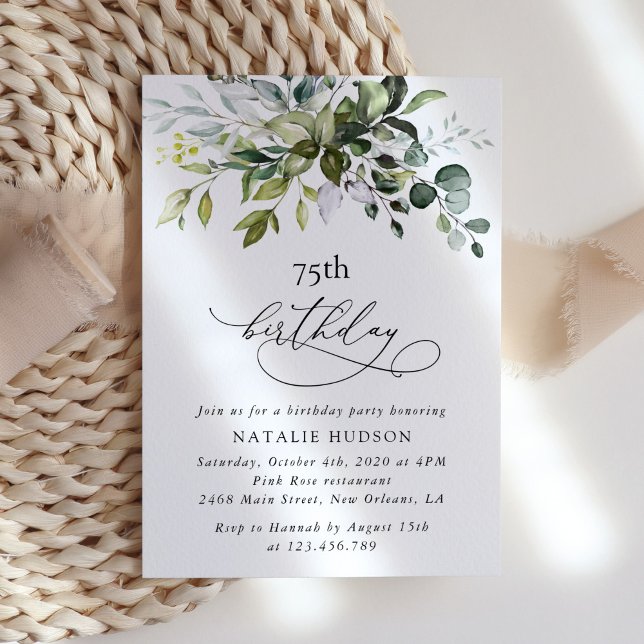 Invitación Verde, Hojas de Eucalipto, Boho, Cumpleaños (Subido por el creador)
