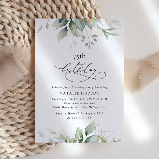 Invitación Verde, Hojas de Eucalipto, Boho, Cumpleaños (Subido por el creador)