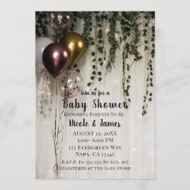 Invitación Verde Hojas Luces Blancas Ducha de Bebé Rústica