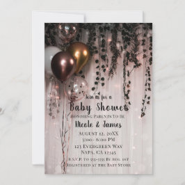 Invitación Verde Hojas Rosa Dorado Luces y Hiedra Baby Shower