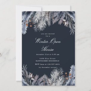 Invitación Verde invernal azul Casa abierta de invierno