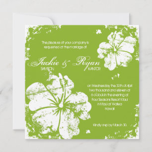 Invitación Verde lima del hibisco del Grunge de la boda de
