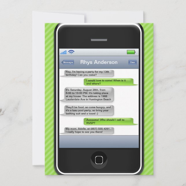 Invitación Verde lima/fiesta de cumpleaños iParty del (Anverso)