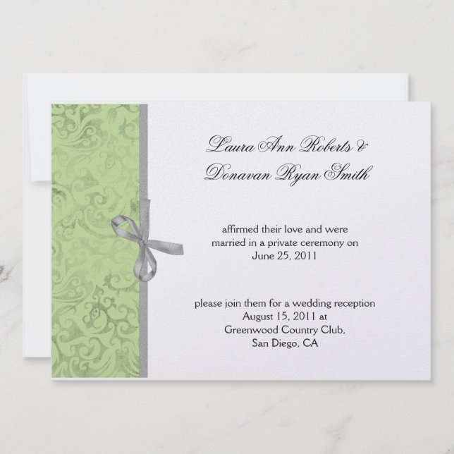 Invitación Verde Lima Gris Blanco Damask Post Boda (Anverso)