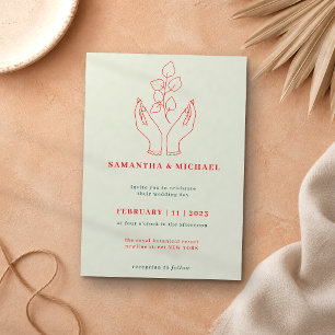 Invitación Verde Manos Rojas Flor Rezando