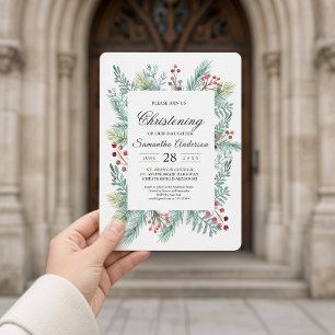 Invitación Verde Marco de Hoja de Invierno Moderno