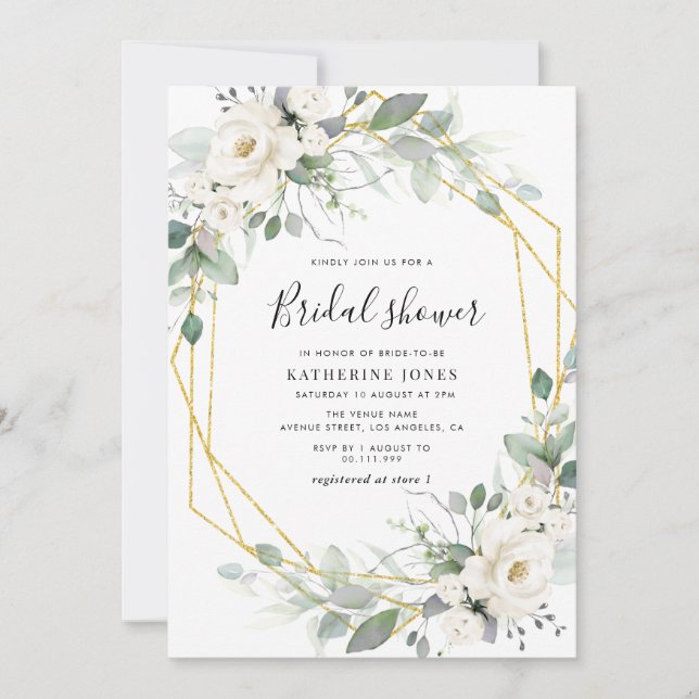 Invitación verde marco floral ducha de novia (Anverso)