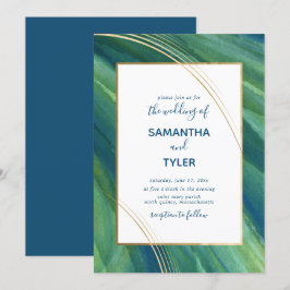 Invitación Verde, marina y oro artístico, terrenal