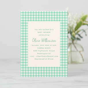 Invitación Verde Menta Cuadros de Gingham Fiesta Retro para B