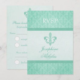 Invitación Verde menta Fleur De Lis respuesta formal de boda
