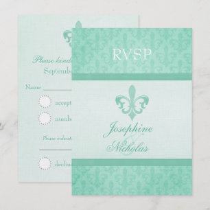 Invitación Verde menta Fleur De Lis respuesta formal de boda