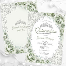 Verde Menta Floral de Quinceañera Plata