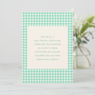 Invitación Verde Menta Gingham Cuadros Lindo Cumpleaños de Be