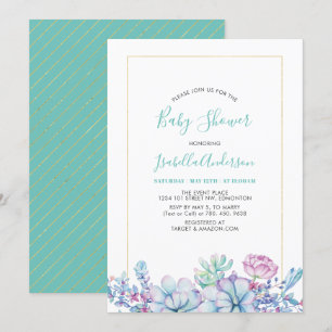 Invitación Verde Menta   Shower de Bebé Suculentas Tropicales
