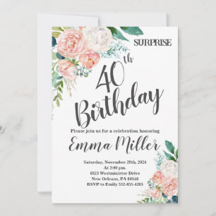 Invitación verde menta y rosa, cumpleaños 40 de Pe