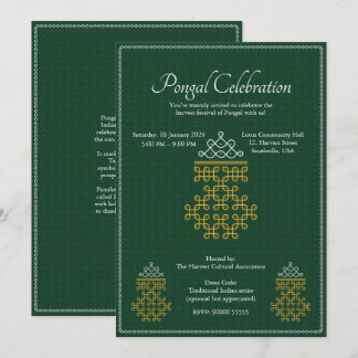 Invitación Verde Minimal Tamil Kolam Pongal
