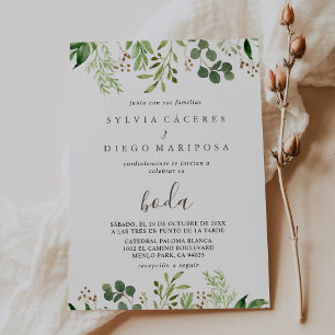 Invitación Verde Minimalista marrón deja Boda de Boda