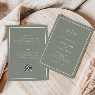 Invitación Verde mínimo y de Moda Todos en un Boda
