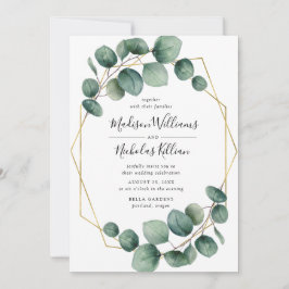 Invitación Verde Moderno | Boda Marco Geométrico Dorado