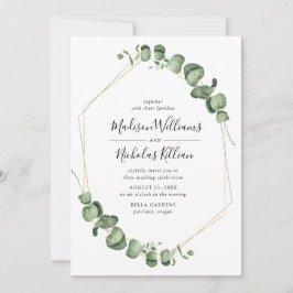 Invitación Verde Moderno | Boda Marco Geométrico Dorado