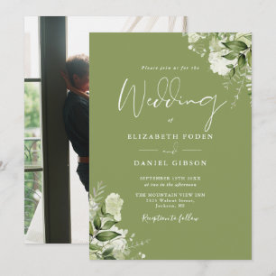 Invitación Verde Musgo Floral Vegetación Elegante Boda Foto