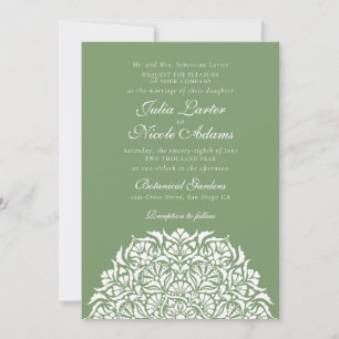 Invitación Verde Musgo Salvia Floral Caprichoso Mandala Boda