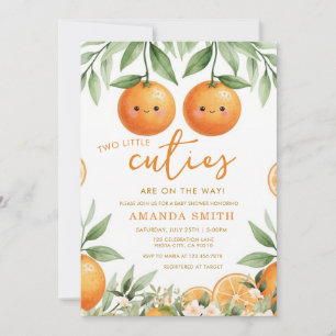 Invitación Verde Naranja Dos pequeñas adorables están en cami