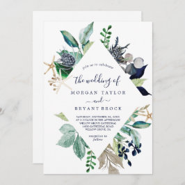 Invitación Verde Náutico moderno Diamante todo en 1 Boda