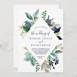 Invitación Verde Náutico moderno Diamante todo en 1 Boda