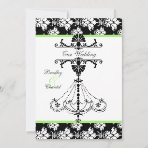 Invitación verde, negra, blanca de la boda de la