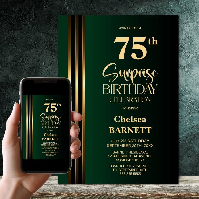 Invitación Verde Negro con Rayas Doradas Cumpleaños Sorpresa  (Subido por el creador)