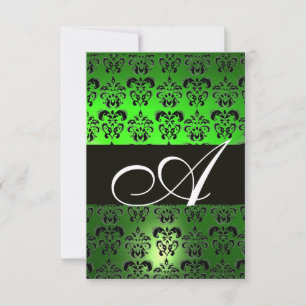 INVITACIÓN VERDE NEGRO  MONOGRAMA DAMASCO BLANCO