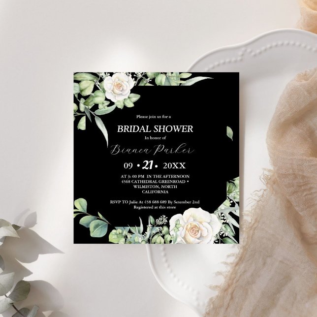 Invitación Verde negro y blanco Ducha de novia cuadrada (Subido por el creador)