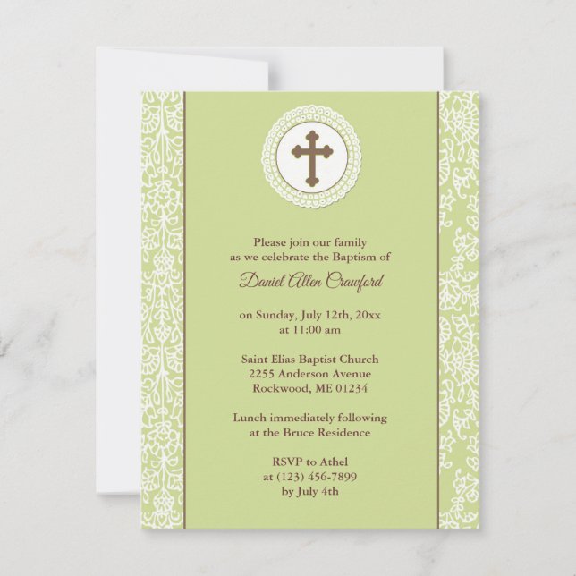Invitación verde neutral al bautismo (Anverso)