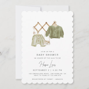 Invitación verde neutral de Baby Shower