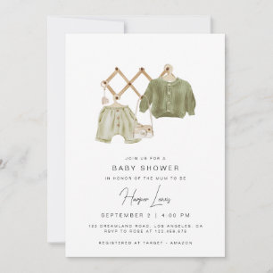 Invitación verde neutral de Baby Shower