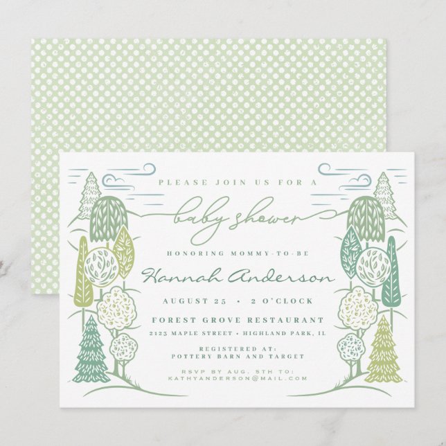 Invitación Verde neutral de género Baby Shower superior en ár (Anverso / Reverso)